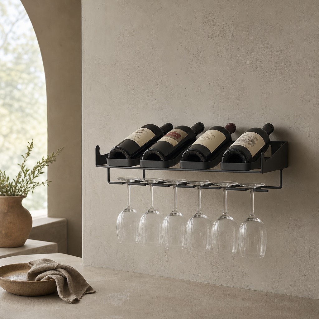 Ronda Bottle Stem Rack, wall storage for 12 kg total, evenly distributed