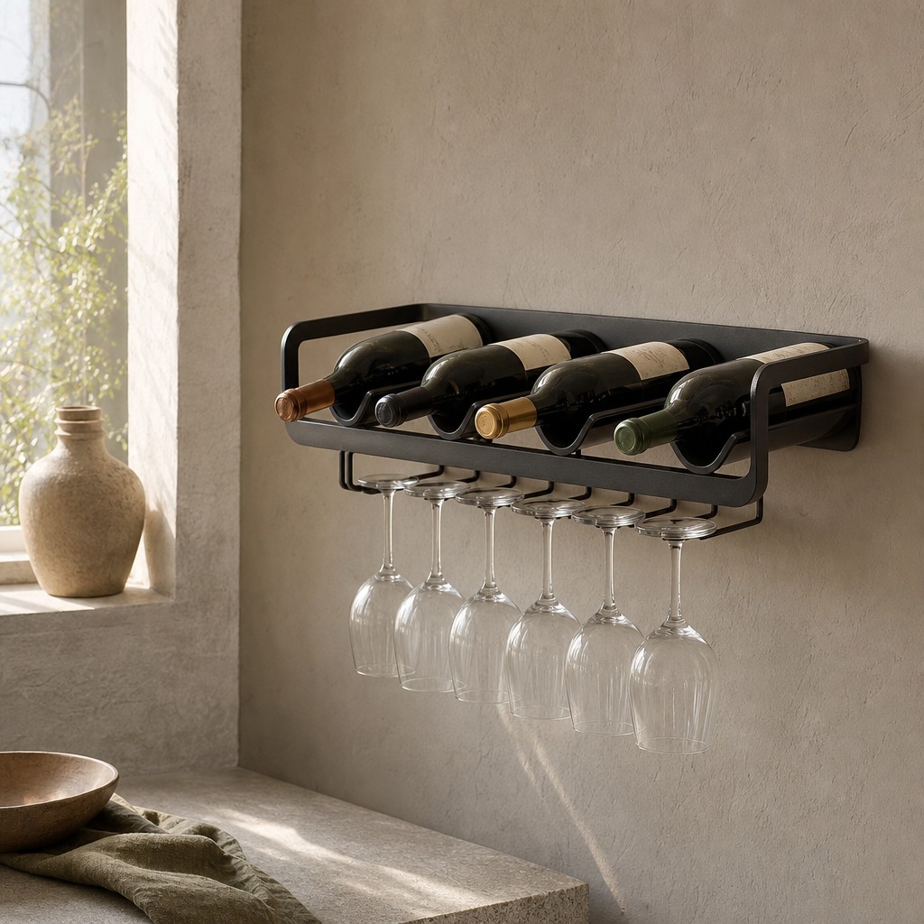 Crotone Bottle Glass Rack, wall storage for up to 12 kg when fixed to a suitable solid wall